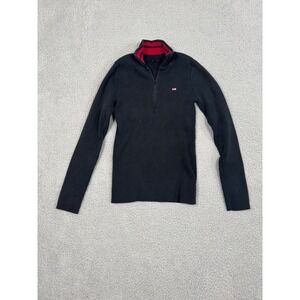 Ralph Lauren POLO Jeans Original Flag Sweater Black Ribbed Quarter Zip Women XS